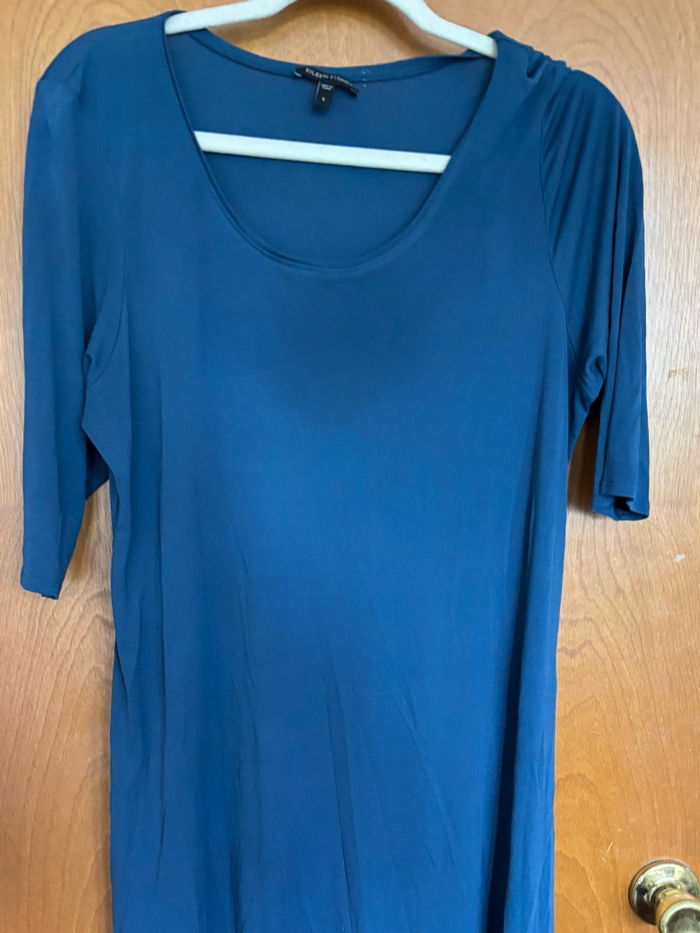 Eileen Fisher Teal-Blue Scoop Neck Midi Dress